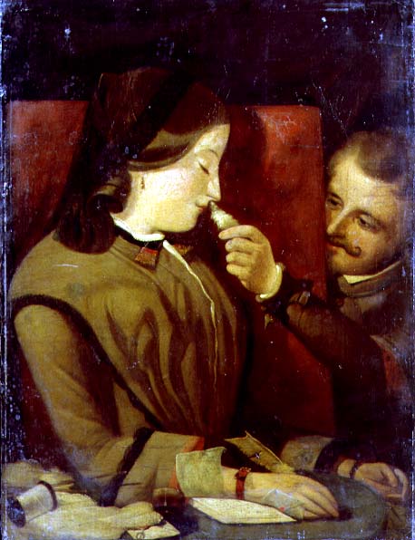 Man Tickling A Woman's Nose With A Feather, c.1860, by Thomas Wade